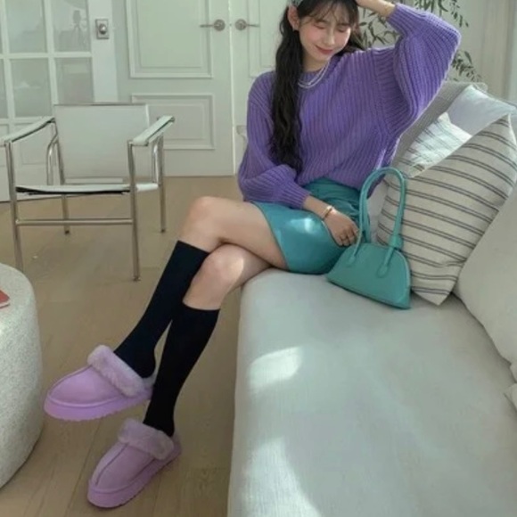 UGG Disquette Platform Sheepskin Suede Fur Lilac Lavender Slip On Shoe Sz 8 NEW - Picture 13 of 16